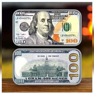 2025 1g Silver - Benjamin Franklin $100 - Colorized 1 gram .999 Fine Silver Bar